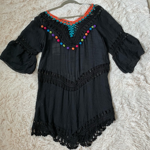 Dresses & Skirts - Beach dress - Black & pompoms - s/m